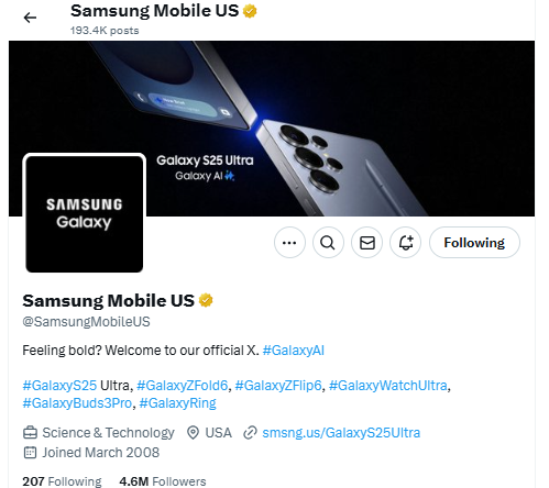 Samsung galaxy X account